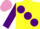Silk - Yellow, large purple spots, purple sleeves, yellow armlet, mauve cap