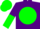Silk - Purple, purple emblem on forest green ball, purple and forest green halved sleeves, forest green cap