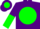 Silk - Purple, green ball, white 'sh', purple and green vertical halved slvs