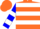 Silk - Orange, white 'wsr' on blue and white hoops, blue and white bars on sleeves, orange cap