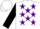 Silk - White, purple stars, black sleeves, white cap