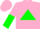 Silk - Pink, green triangle, pink and green halved sleeves, pink cap
