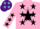 Silk - Pink, turquoise 'mfr' on black star, turquoise, purple and black stars