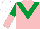 Silk - Pink, emerald green chevron, emerald green and pink halved sleeves, white cap