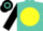 Silk - Turquoise, black infinity emblem on yellow ball, yellow hoop on black sleeves