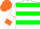 Silk - White, two green hoops, two orange hoops on sleeves, white and orange halved cap