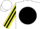 Silk - White, black ball, yellow and black striped sleeves, white cap