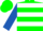 Silk - Forest green, white hoops, white bars on royal blue sleeves, forest green cap