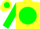 Silk - Yellow, green ball, white 'kmr', green blocks on slvs