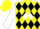 Silk - Yellow, black diamonds on white triangle, white sleeves, yellow cap