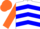 Silk - White, gray and orange shield emblem, blue chevrons on orange sleeves, orange cap