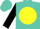 Silk - Turquoise, black infinity emblem on yellow ball, yellow hoop on black sleeves, turquoise cap