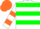 Silk - White, two green hoops, two orange hoops on sleeves, green, white and orange cap