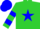 Silk - Lime, blue star, blue bars on sleeves, blue cap