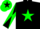 Silk - Black, neon green star, black and green diagonal quartered sleeves, green cap, black star