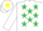 Silk - White, emerald green stars, white sleeves, white cap, yellow star