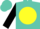 Silk - Turquoise, black infinity emblem on yellow ball, yellow band on black sleeves, turquoise cap