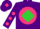 Silk - Purple, purple 'cs' on hot pink ball on lime green diamond, hot pink dots on sleeves