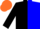 Silk - Black and blue halves, orange belt, orange cap
