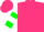 Silk - Hot pink, white circled 'sf', white and green hoops on sleeves