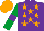 Silk - Purple, orange stars, emerald green sleeves, purple armlets, orange cap