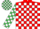 Silk - RED and WHITE CHECK, emerald green and white check sleeves and cap