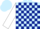 Silk - light blue and dark blue checked, white sleeves, white peak