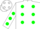 Silk - White, kelly green polka dots