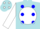 Silk - Powder blue, blue 'k' on white ball, blue dots on white sleeves