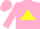 Silk - Pink, light blue 'z' in yellow triangle, pink sleeves with light blue cuffs