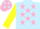 Silk - Light blue, pink stars on yellow slvs