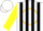 Silk - White, gold circle, black horses head, black stripes on yellow sleeves, white cap