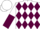 Silk - White, maroon diamonds, white and maroon halved sleeves, white cap