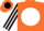 Silk - Orange, orange 's' on black framed white ball, black  and white stripe on sleeves