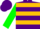 Silk - Purple, gold hoops, green sleeves, purple cap