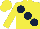 Silk - yellow, large dark blue spots