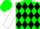 Silk - Fluorescent green, white a b, black diamonds on white slvs