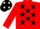 Silk - RED, black stars, red sleeves, black cap, light green spots