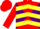 Silk - Red and purple diagonal quarters, yellow chevrons on red sleeves