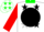 Silk - White, white 'e' on black ball, green collar, black stars on red slvs