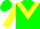 Silk - Green, yellow 't' in yellow triangular panel, yellow seam on sleeves, green cap