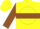 Silk - Yellow, brown hoop, yellow 'at' on brown ball, brown hoop on sleeves, yellow cap