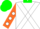 Silk - White, cross belts, green collar, orange sleeves, white dots, green cap