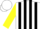 Silk - White, gold circled black horsehead and 'odd', black stripes on yellow sleeves, white cap