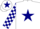 Silk - White, navy blue star, checked sleeves, white cap, navy blue star and peak