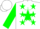 Silk - White, white 'r' on green star, green stars & cuffs on sleeves