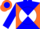 Silk - Blue, orange diagonal quarters, white ball