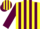 Silk - Yellow, maroon 'v', maroon stripes on sleeves