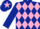 Silk - Dark blue and pink diamonds, dark blue sleeves, dark blue cap, pink star