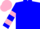 Silk - Blue, pink v bib, hooped sleeves, pink cap